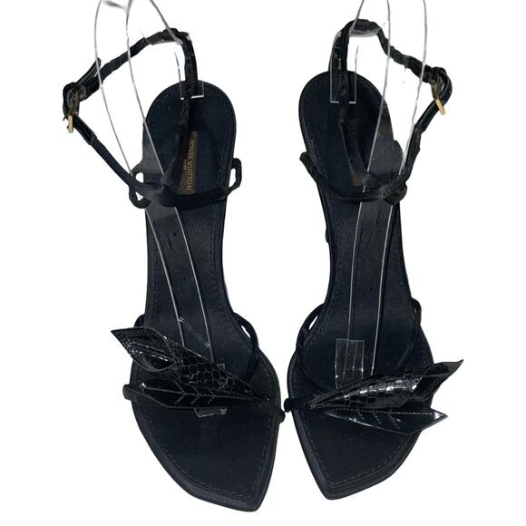 Louis Vuitton Paris Black Satin Wrap Strappy Heels - FLAWED    Size: EU 40 US 10 - Picture 2 of 12